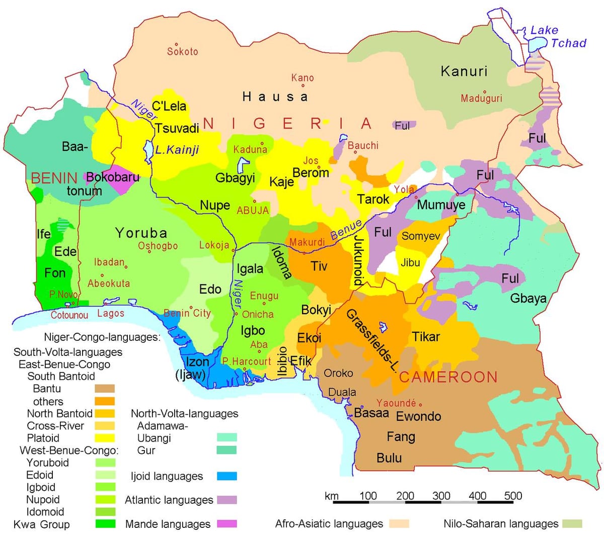 नाइजीरिया भाषा का नक्शा