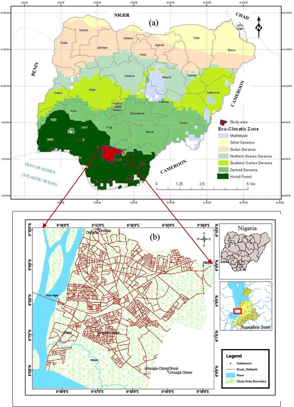 नाइजीरिया के नक्शे दिखा वनस्पति बेल्ट