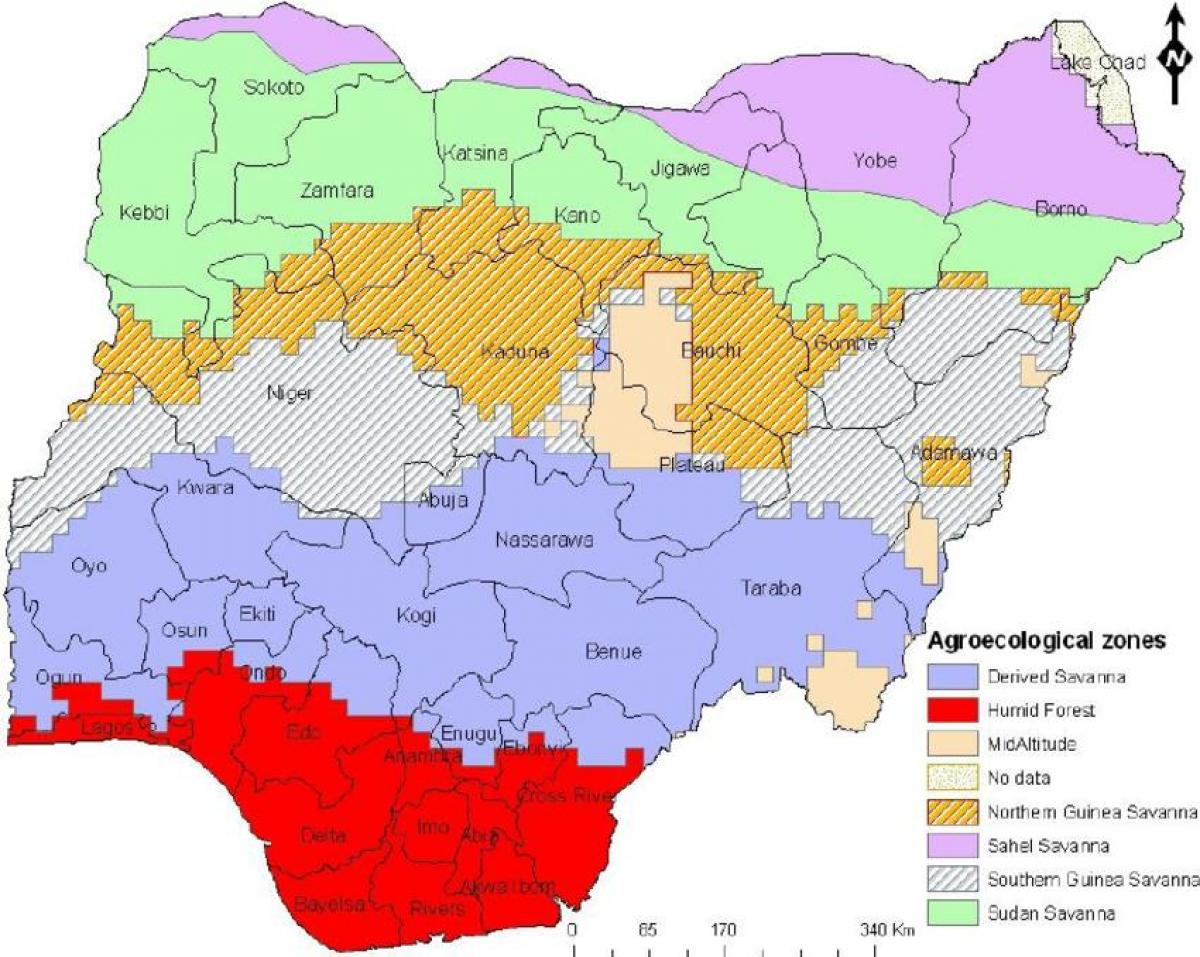 आकर्षित नाइजीरिया के नक्शे दिखा रहा है, वनस्पति क्षेत्रों
