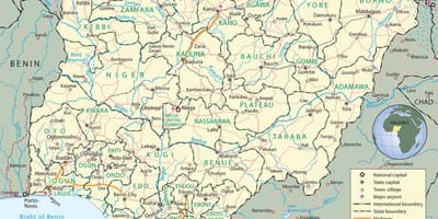 नाइजीरिया के नक्शे दिखा राज्यों और राजधानियों
