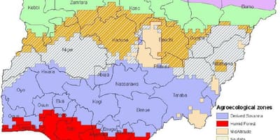 नाइजीरिया के नक्शे दिखा रहा है, पारिस्थितिक क्षेत्रों